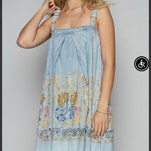 POL Embroidered Denim Dress